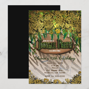 Invitation Cartons d'invitation à thème JUNGLE PARTY Gold Gla