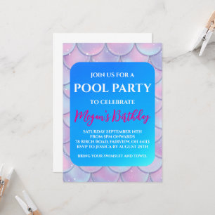 Invitation cartons d'invitation à une fête de piscine sirène