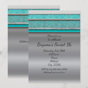Invitation Cartons d'invitation Aqua Turquoise Bleu & Argent 