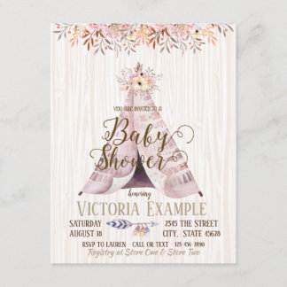 Invitation Cartons d'invitation Boho TeePee pour Baby Shower