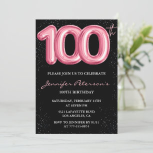 Invitation Cartons d'invitation d'anniversaire 100 ans Noir B