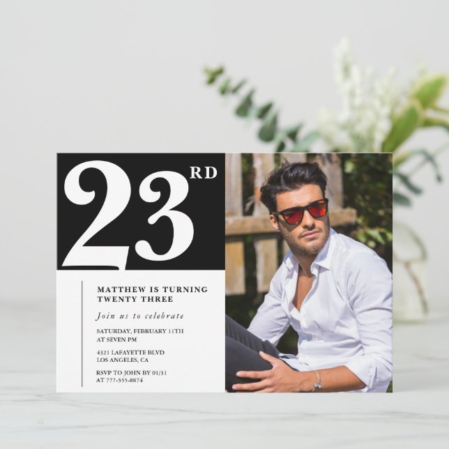 Invitation Cartons d'invitation d'anniversaire 23 ans noir et (Debout devant)