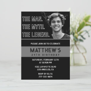 Invitation Cartons d'invitation d'anniversaire 24 ans noirs L