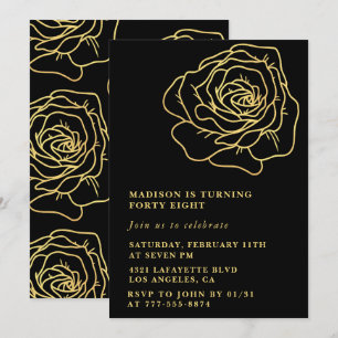 Invitation Cartons d'invitation d'anniversaire 48 ans noir Fl