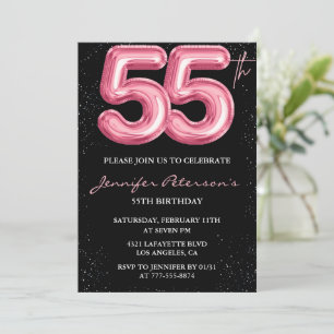 Invitation Cartons d'invitation d'anniversaire 55 ans rose Gl