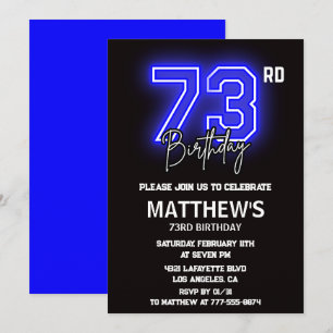 Invitation Cartons d'invitation d'anniversaire 73 ans Neon Bl