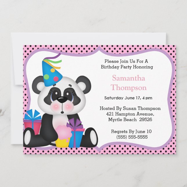 Invitation Cartons d'invitation d'anniversaire de Panda (Devant)