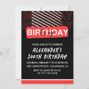 Invitation Cartons d'invitation d'anniversaire noir 100 ans H