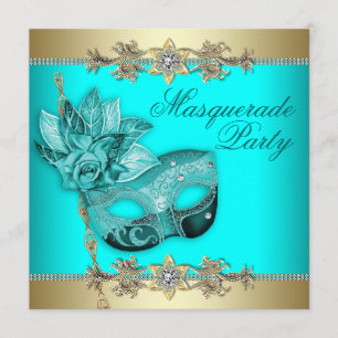 Invitation Cartons d'invitation de bal masqué bleu turquoise