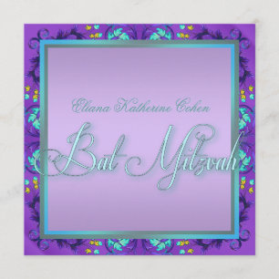 Invitation Cartons d'invitation de Bat Mitzvah Bleu sarcelle 