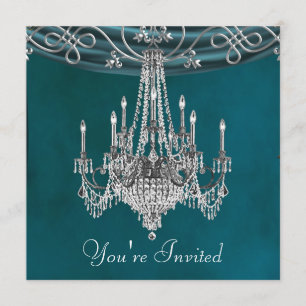 Invitation Cartons d'invitation de fête à chandelier bleu sar