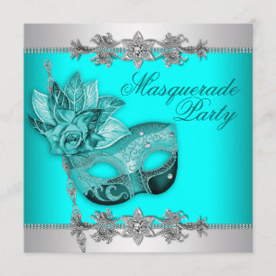 Invitation Cartons d'invitation de fête masquée bleu turquois
