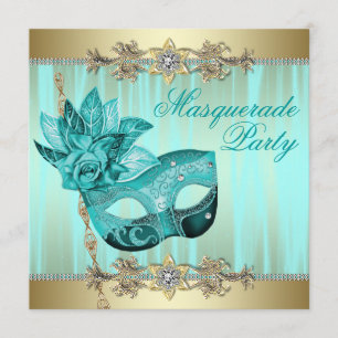 Invitation Cartons d'invitation de fête masquée Turquoise Ble