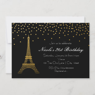 Invitation Cartons d'invitation de fête noire et or de la Tou