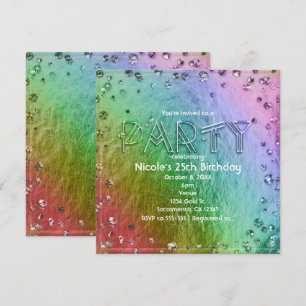 Invitation Cartons d'invitation de fête Rainbow Glam Faux Foi
