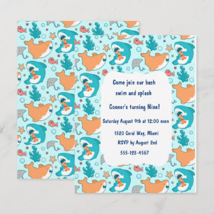 Invitation Cartons d'invitation de fête requin pour enfants e