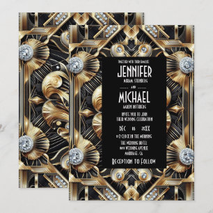 Invitation Cartons d'invitation de mariage Art déco noir et o