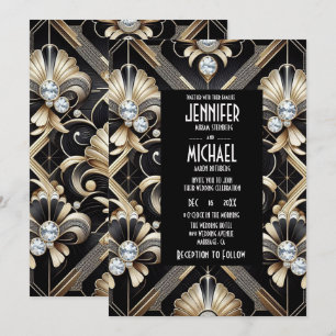 Invitation Cartons d'invitation de mariage Art déco noir et o