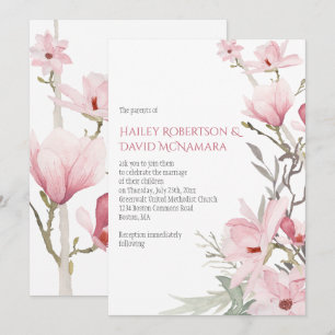 Invitation Cartons d'invitation de mariage aux magnolias rose