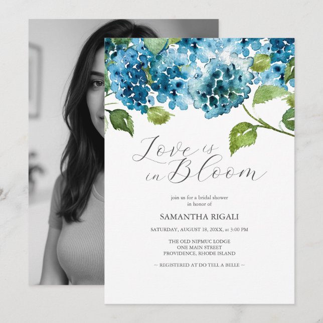 Invitation Cartons d'invitation de mariage bleu hydrangea (Devant / Derrière)