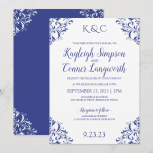 Invitation Cartons d'invitation de mariage bleu royal élégant
