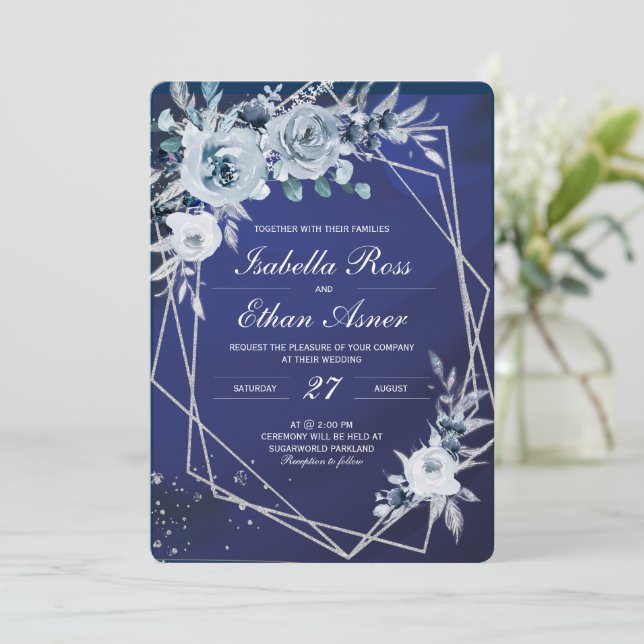 Invitation Cartons d'invitation de mariage bleu royal et arge (Debout devant)