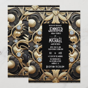 Invitation Cartons d'invitation de mariage diamant noir et or