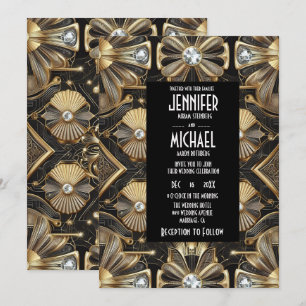 Invitation Cartons d'invitation de mariage diamant noir et or