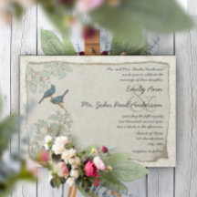 Cartons d'invitation de mariage en damas oiseaux d