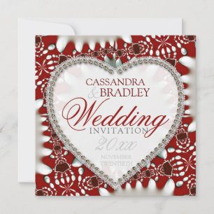 Invitation Cartons d'invitation de mariage en satin batik rou