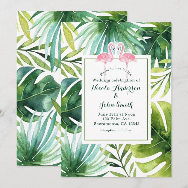 Invitation Cartons d'invitation de mariage Feuilles tropicale (Devant / Derrière)