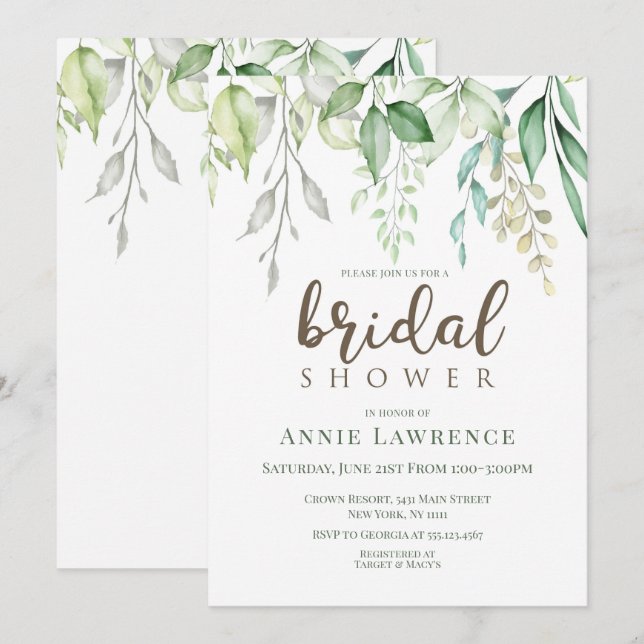 Invitation Cartons d'invitation de mariage floral vert (Devant / Derrière)