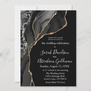Invitation Cartons d'invitation de mariage noir or - Smoking