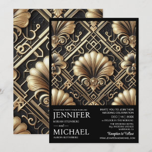 Invitation Cartons d'invitation de mariage vintage noir et or