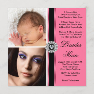 Invitation Cartons d'invitation élégants rose double photo po