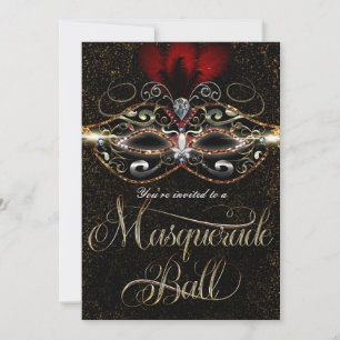 Invitation Cartons d'invitation Élégants Rouge Or pour Bal Ma