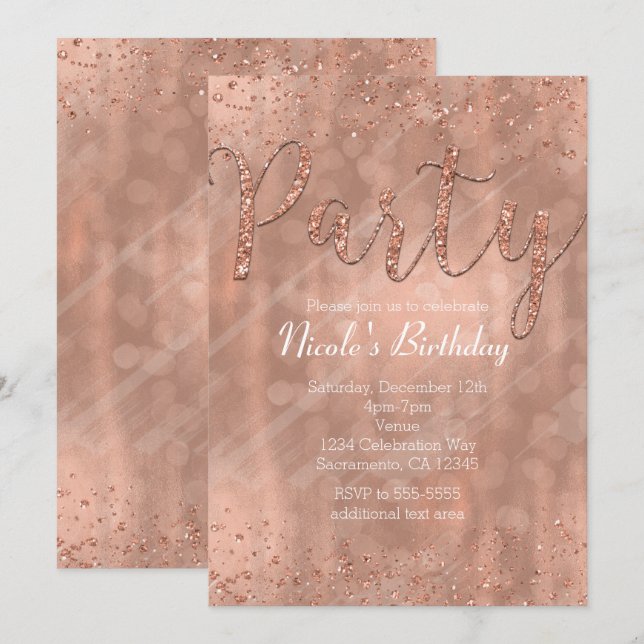 Invitation Cartons d'invitation Fête d'anniversaire Rose Gold (Devant / Derrière)