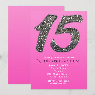 Invitation Cartons d'invitation FIFTEEN 15 fuchsia et paillet