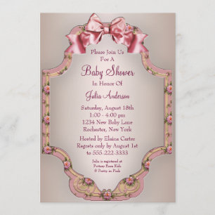 Invitation Cartons d'invitation Fille Rose pour Baby Shower