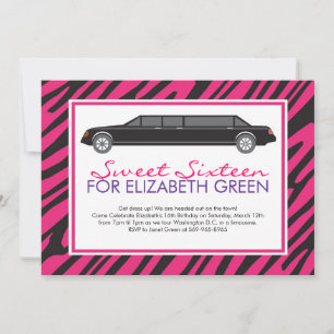 Invitation Cartons d'invitation Limousine Zèbre Rose