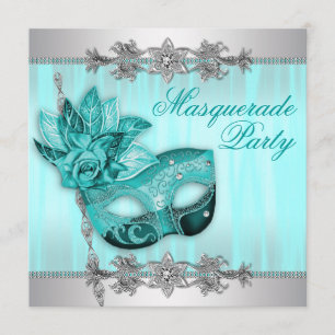 Invitation Cartons d'invitation Mascarade Bleu sarcelle argen