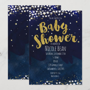 Invitation Cartons d'invitation Nuit étoilée Bleu et Or pour 