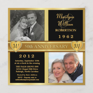 Invitation Cartons d'invitation photo avec coeurs pour 50e an