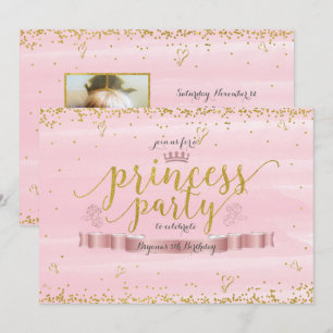 Invitation Cartons d'invitation photo rose et or pour fête de