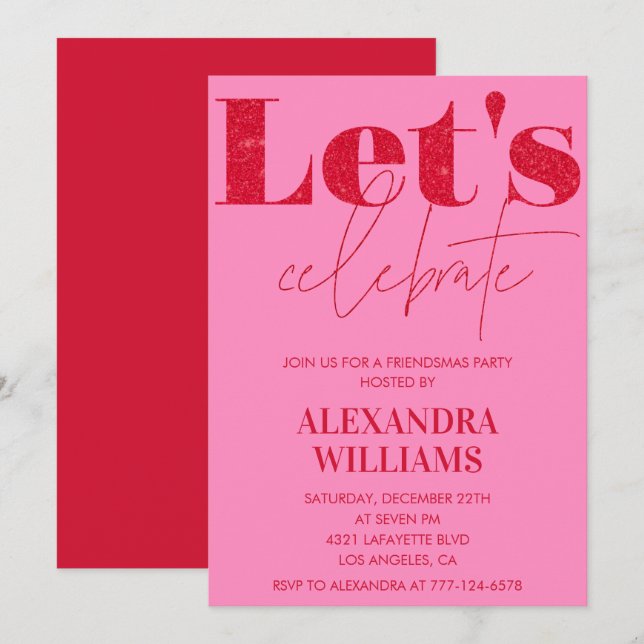Invitation Cartons d'invitation Pink Red Friendsmas Célébrons (Devant / Derrière)
