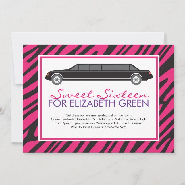 Invitation Cartons d'invitation Pink Zebra Limousine (Devant)