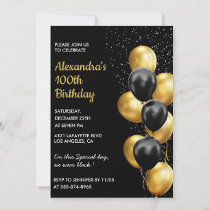 Invitation Cartons d'invitation pour 100e anniversaire noir P