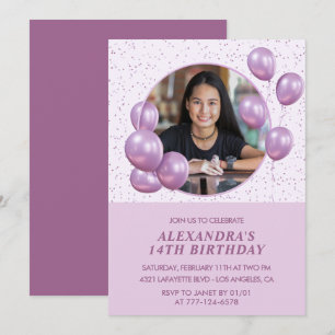 Invitation Cartons d'invitation pour 14 ans Ballons Photo Vio