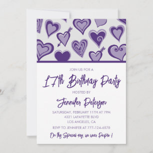 Invitation Cartons d'invitation pour 17 ans Purple Hearts
