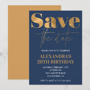 Invitation Cartons d'invitation pour 20 ans Save the date Or